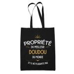 Tote bag noir propri�t� du meilleur doudou sac cabas id�e cadeau homme humour coll�gue famille anniversaire ...