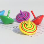 Toupies color�es en bois, 4 pi�ces, jouet classique de d�veloppement pour enfants, anti - stress