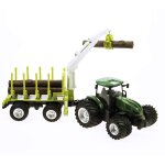 Tracteur 1:24 coque acier avec remorque foresti�re et 3 rondins de bois - imagin