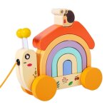 Tracteur d'escargot en bois, jouets empilables educatifs, maison arc - en - ciel, solides et durables, ...