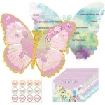 Trahoo - lot de 12 cartes d'invitation papillon pour anniversaire d'enfant fille avec enveloppes et autocollan ...