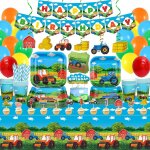 Trahoo - lot de 176 accessoires de fte d'anniversaire pour 20 personnes - motif tracteur de ferme - ...