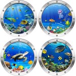 Trahoo - 4 pices sticker mural monde marin autocollants de la vie marine stickers muraux tortue muraux ...