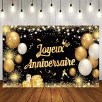 Trahoo - banderole joyeux anniversaire bannire joyeux anniversaire or 1. 1 x 1. 8m toile de fond joyeux ...