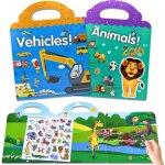 Trahoo - gommettes enfants 2 3 4 ans 2 pcs livre autocollant animaux et voiture vhicule, reutilisable ...