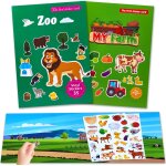 Trahoo - gommettes enfants 2 3 4 ans 2 pcs livre autocollant ferme zoo animaux, reutilisable activite ...