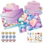 Trahoo - invitation anniversaire fille, 12 cartes d'invitation sirne coquillage en franais avec enveloppes ...