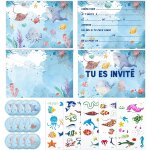 Trahoo - invitation anniversaire fille garon, 12 cartes d'invitation monde sous - marin avec enveloppes ...