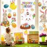 Trahoo - paques fenetre autocollants, 9 feuilles rutilisable stickers paques enfant electrostatique, ...