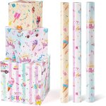 Trahoo - rouleaux de papier cadeau pour glace - 3 rouleaux courts de papier cadeau d'anniversaire rose ...