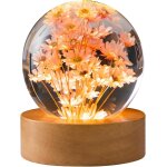 Trahoo - veilleuse boule de cristal en forme de fleur de 6 cm, lampe de nuit avec base en bois, alimente ...