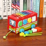 Train en bois en forme de bus cognitif num�rique, appairage, frappe a la main, ferme d�tachable, jouet ...