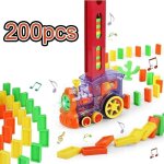 Train electrique domino 200 pices, avec lumires et musique, jeu de distribution automatique, jouet ...