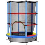 Trampoline enfant Ø140 cm max. 45 kg - filet s�curit�, porte zipp�e, 6 poteaux rembourr�s - multicolore ...