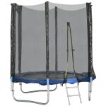 Trampoline d'extrieur Ø 180 cm avec filet de scurit, poteaux rembourrs et echelle