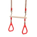 Trap�ze en bois, anneaux et barre de gymnastique pour enfant, rouge, 200 cm, mat�riau: plastique (pp, ...