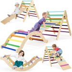 Triangle d'escalade en bois avec toboggan, ensemble d'escalade en bois, aire de jeux int�rieure, jouet ...