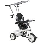 Tricycle enfant pare - soleil pliable canne amovible benne rangement acier blanc noir