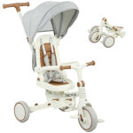Tricycle enfant pliable evolutif 5 en 1 poign�e telescopique auvent amovible marron cr�me