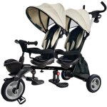Tricycle evolutif pour jumeaux - qplay - 10 a 36 mois - supporte jusqu'� 50 kg - si�ges pivotants - capotes ...