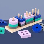 Trieuse de formes gomtriques en bois, jouet a empiler, matriel montessori, jouets educatifs