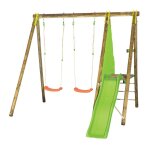 Trigano jardin - portique bois avec 2 balanoires + 1 plateforme avec toboggan - j - 16597p4