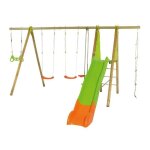 Trigano portique bois / m�tal makuta 2, 30m - 4 agr�s + 1 plateforme 1, 20m + toboggan + 1 echelle