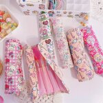 Trousse a crayons en toile avec dessin anim� lapin chat mignon, sac a crayons d'art, enveloppe en rouleau, ...