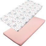 Tzf - draps housse pour lit bébé enfant lot de 2, hérisson / lapin / rose, 60 x 120 cm Tzf - draps housse pour lit bébé enfant lot de 2, hérisson / lapin / rose, 60 x 120 cm