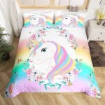 Tzf - enfants filles arc - en - ciel licorne literie set mignon fleur licorne housse de couette 140x200cm ... Tzf - enfants filles arc - en - ciel licorne literie set mignon fleur licorne housse de couette 140x200cm ...