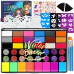 Tzf - kit de maquillage pour enfants, 42 couleurs professionnelles, avec pochoirs, pinceaux et pierres ...