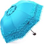 Tzf - parasol de princesse vintage en dentelle uv pliable avec broderie florale 3d bleu