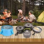 Ustensiles de cuisine de camping, kit de désordre, casserole, bouilloire, équipement de cuisine en plein ... Ustensiles de cuisine de camping, kit de désordre, casserole, bouilloire, équipement de cuisine en plein ...
