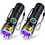 Uv torch usb rechargeable 395nm, black light ultraviolet led portable mini zoomable, spot detector, cat ...