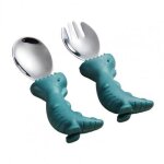 Vaisselle pour b�b�, dessin anim� dinosaure, cuill�re d'alimentation portable en acier inoxydable, ensemble ...