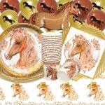 Vaisselle de fête anniversaire chevaux, 74 pièces vaisselle papier set assiettes en papier serviettes ... Vaisselle de fête anniversaire chevaux, 74 pièces vaisselle papier set assiettes en papier serviettes ...