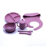 Vaisselle en silicone pour bb, sans bpa, bavoir etanche, couleur unie, assiette a dner, bol a ventouse ...