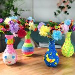 Vase de bouquet de boutons faits a la main pour enfants, bricolage, jouets artisanaux, ornement, cadeau ...