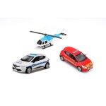 Vhicules miniatures die cast 1 / 64 bburago - pack de 3 vhicules - hlicoptre + voiture pompier + ...