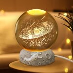 Veilleuse 3d en forme de boule de cristal - syst�me solaire - 80 mm - avec socle en r�sine - lampe plan�te ...