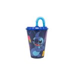 Verre avec paille - disney - stitch - bleu - enfant - 430ml