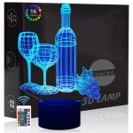 Les verres a vin 3d illusion veilleuse jouets, dcor de maison led lampe de chevet table, tactile & tlcomman ...