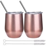 Verres a vin en acier inoxydable avec couvercles (or rose, 2 pices), tasse a caf de voyage de 12 oz, ...