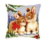 Vervaco, kit coussin point de croix, paysage d'hiver lapins, multi - couleurs