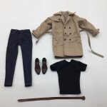 Veste longue kaki 1 / 6, manteau a vent, t - shirt, jeans, chaussures, costume pour figurine de 12 pouces ...