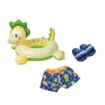 Ensemble de bain pour poup�es - heless - dino tendance - short de natation - pantoufles bleues - bou�e ...