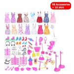 Vtements et chaussures de poupe barbie, 114 pices, sac a main, tenue de vlo, collier, bijoux, accessoires ...
