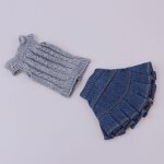 V�tements �l�gants 2 pi�ces pour blythe licca ob fille 1 / 6, pull en tricot, jupe en denim gris et bleu ...