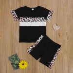 Vtements a la mode pour nouveau n fille, pull a manches courtes, t shirt, hauts lopard, short patchwork, ...