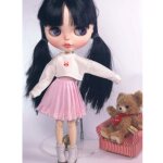 Vtements de poupe de 12 pouces, haut blanc et jupe plisse, pour blythe / licca / azone /